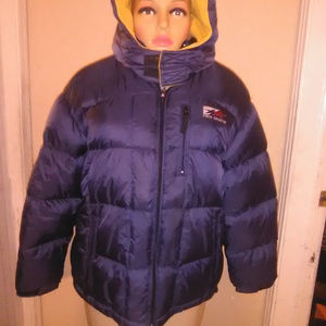 BLUE FEATHER DOWN'S PUFFER HOODED WINTER COAT